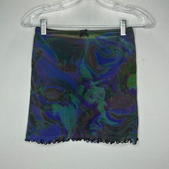 Urban Outfitters Purple & Green 60s Swirl Print Stretch Mini Skirt - Picture 6 of 12